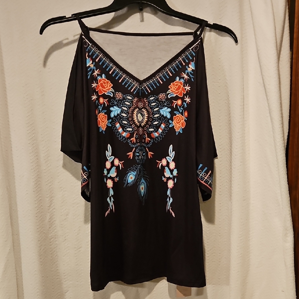 Embroidered Black Women's Top